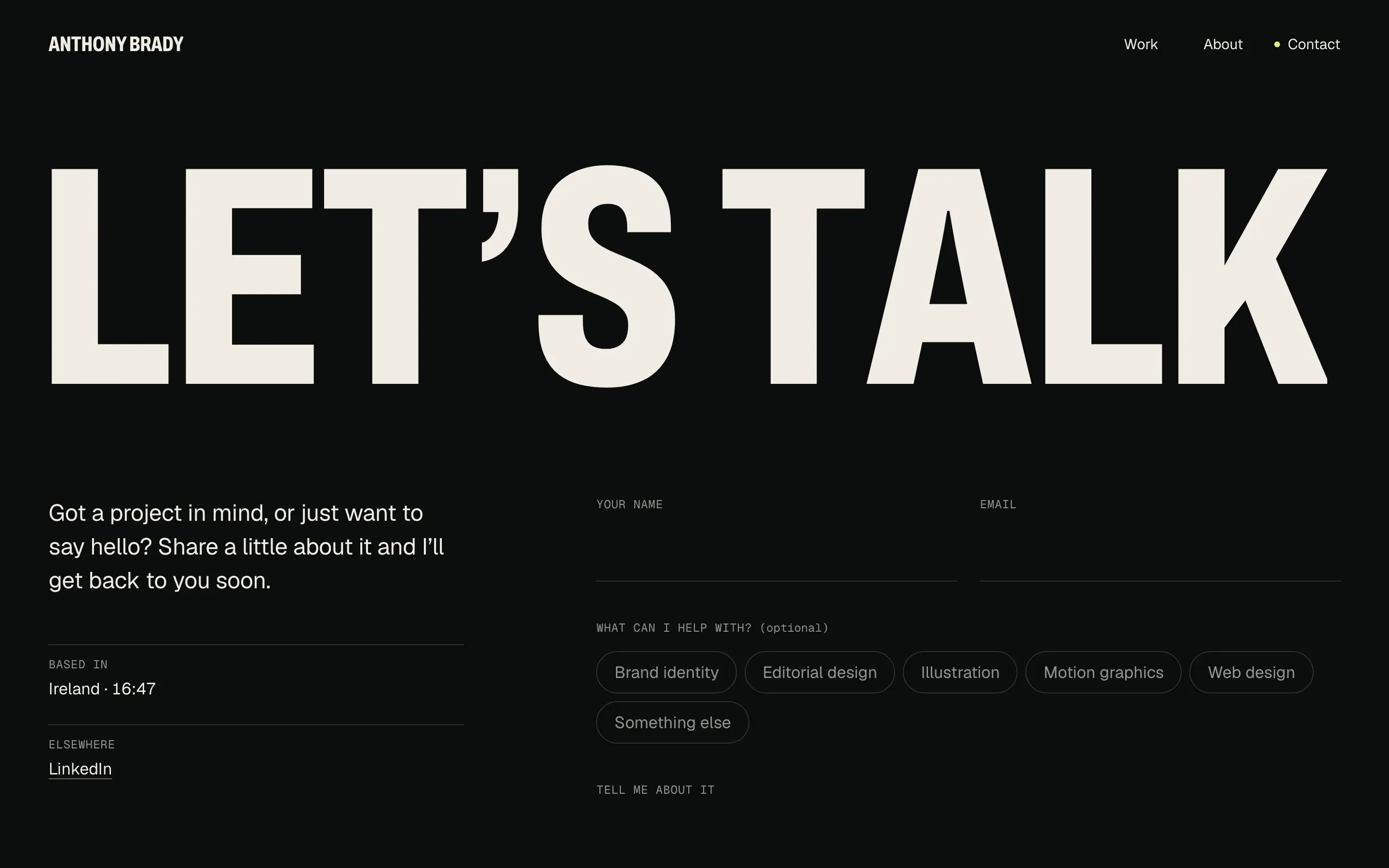 The “Let’s talk” contact page.