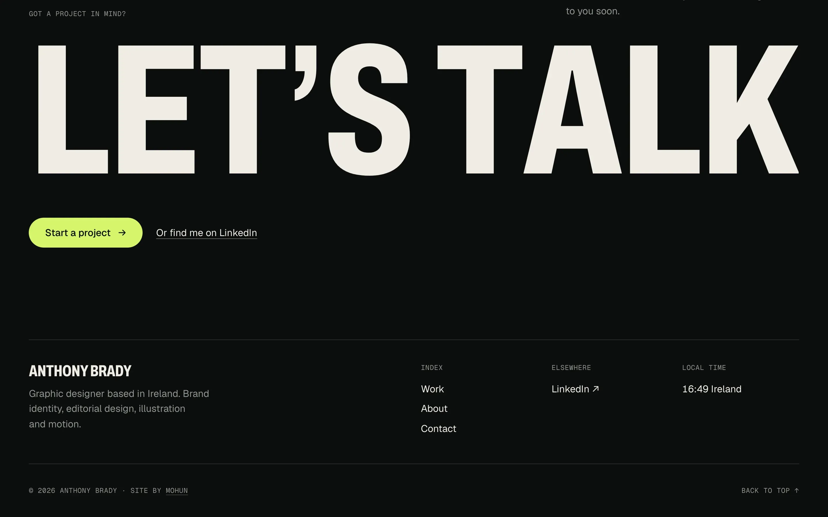 The closing call to action and footer.