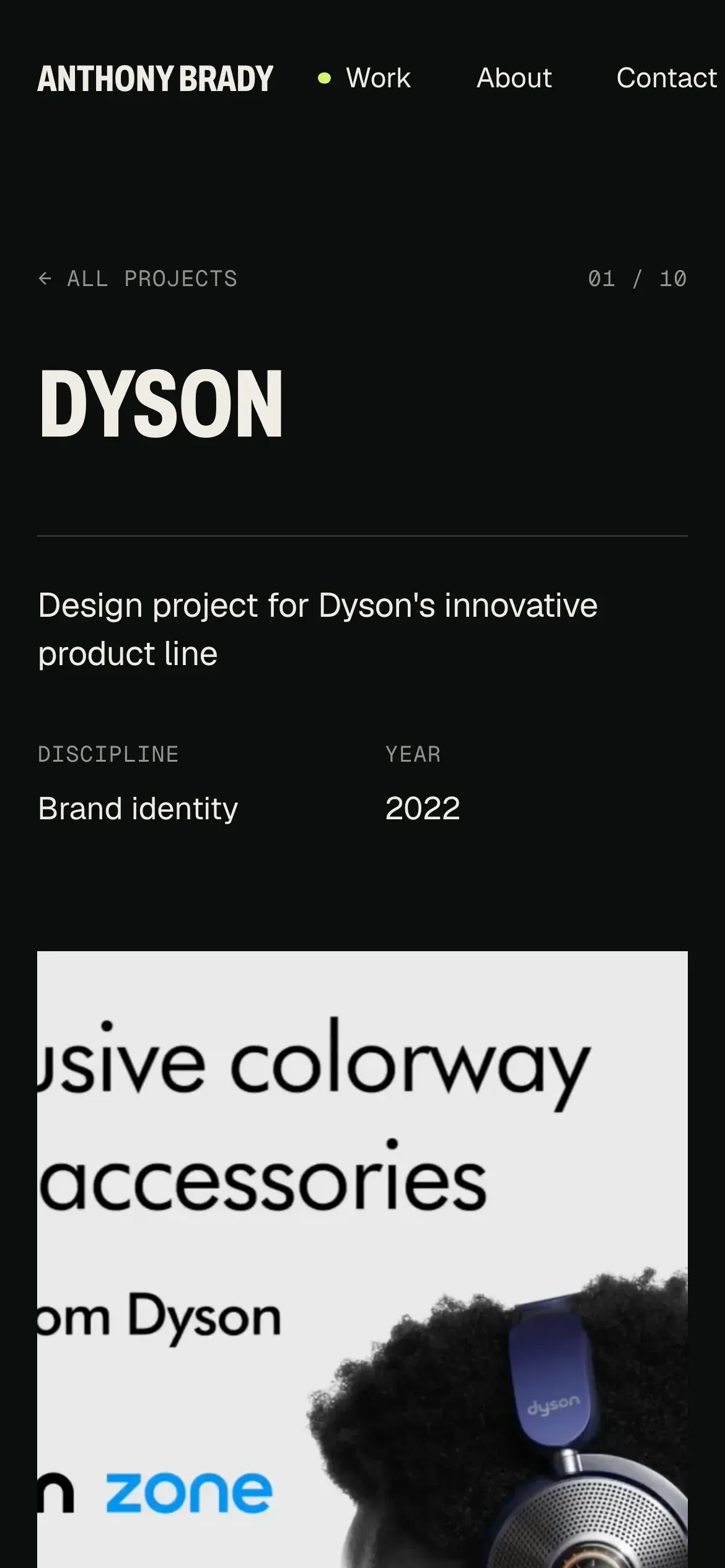 The Dyson project page on a phone.