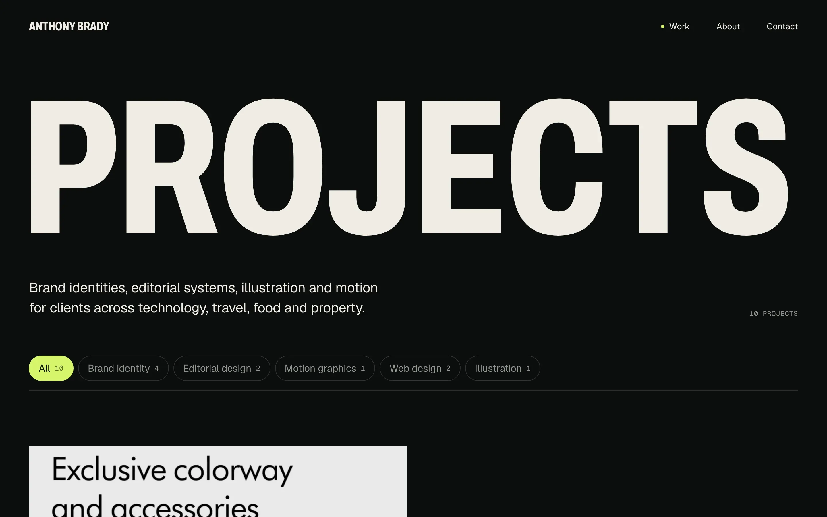 The Projects page with filters.