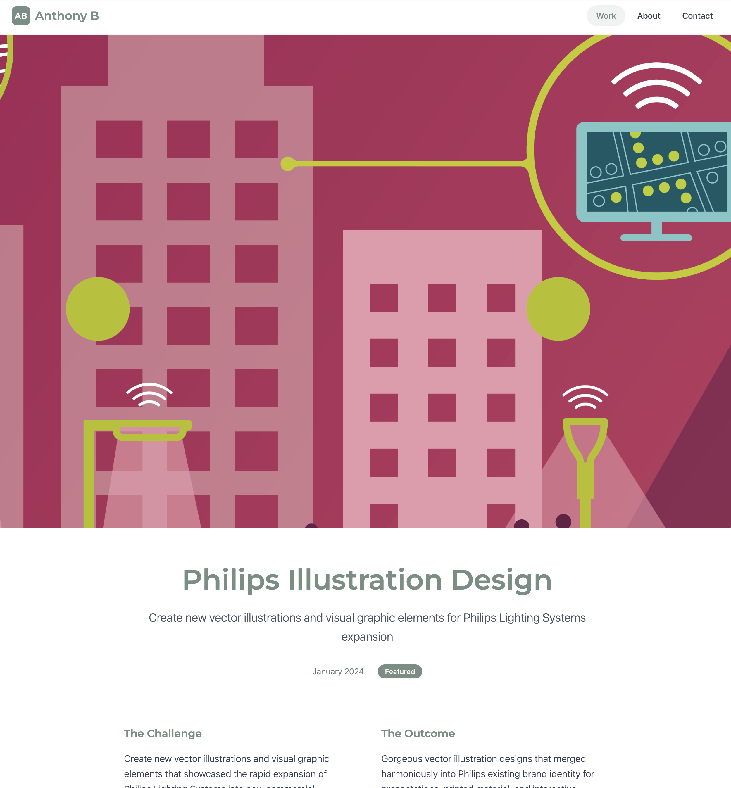 Individual project page hero section showing detailed case study presentation